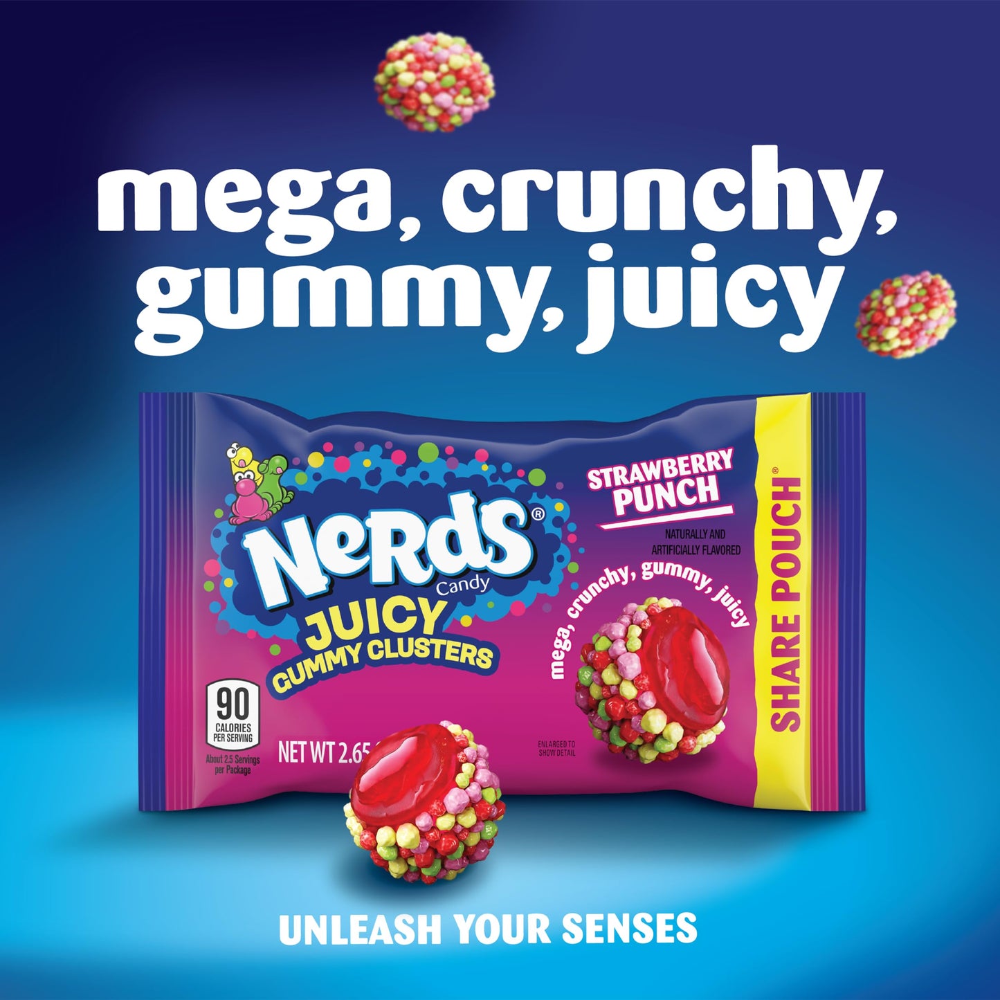 NERDS Juicy Gummy Clusters, Strawberry Punch, Juicy and Gummy Candy, 1 Share Pouch, for Snacking and Sharing, 2.65 oz
