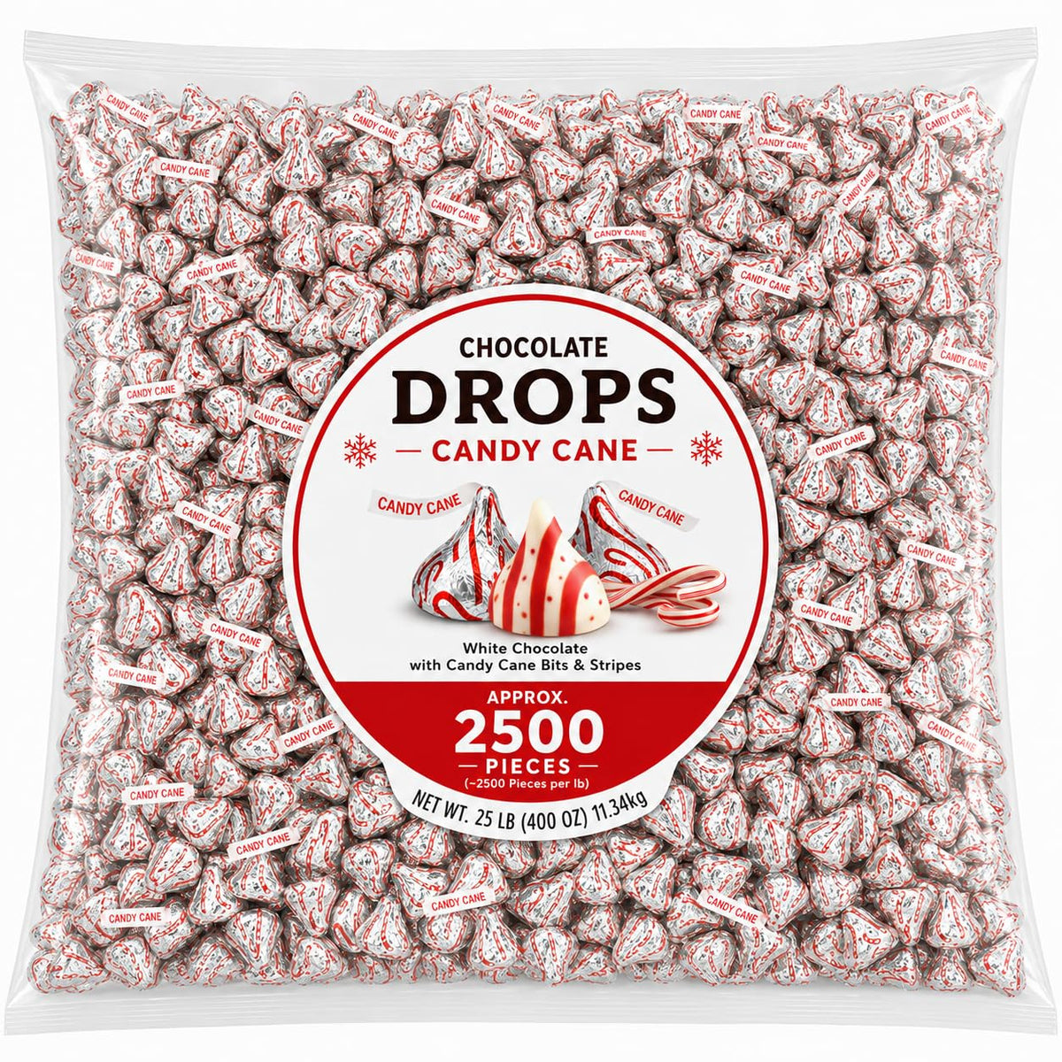 Candy Cane Mint White Creme Candy Pieces with Crunchy Bits Bulk Bag - 25 lb (Approx. 2500 pieces)