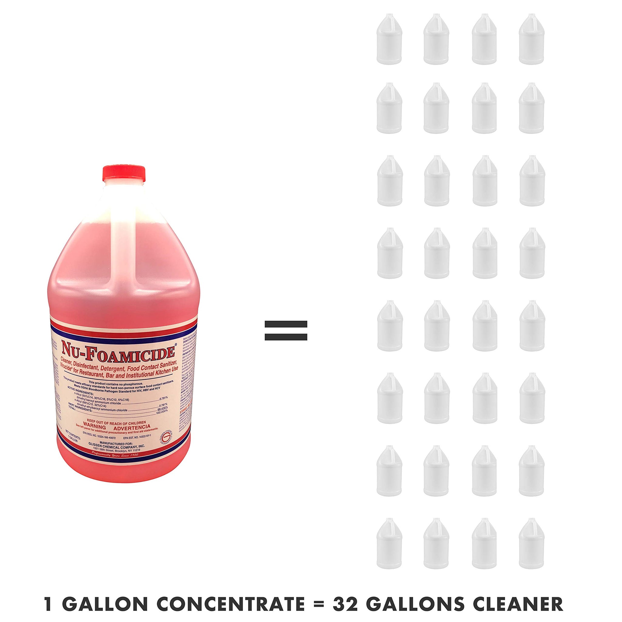 Glissen Chemical - 300048 Nu-Foamicide EPA Registered 1-Gal All Purpose Cleaner Concentrate, Industrial Commercial Grade (Packaging may vary)
