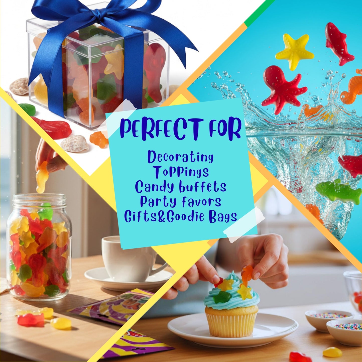 Assorted Fruit Gummy Candy Mix, Halal Candy Bulk 2 Pound Bag | Ocean Creatures Gummy Mix (Sea Animal Shapes) | Kids Party Candy for Goodie Bags, Candy