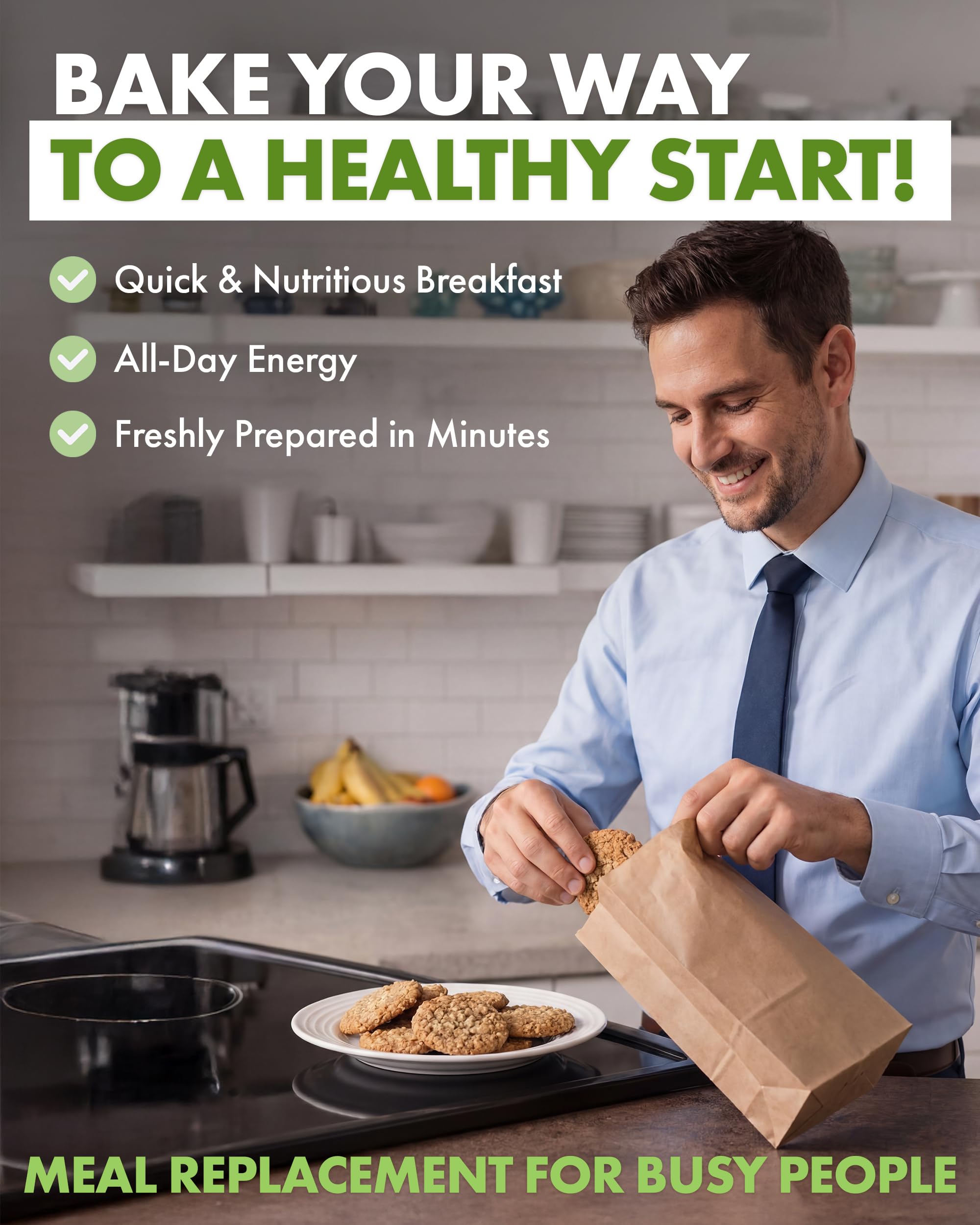 Quantm Life Cookie Mix, Gluten Free, Plant-Based Meal Replacement Plan with Hemp Protein, Rich in Fiber, Low in Sugar, No Preservatives or Artificial Sweeteners, 18 oz, 3 Pack, 2-Week Supply