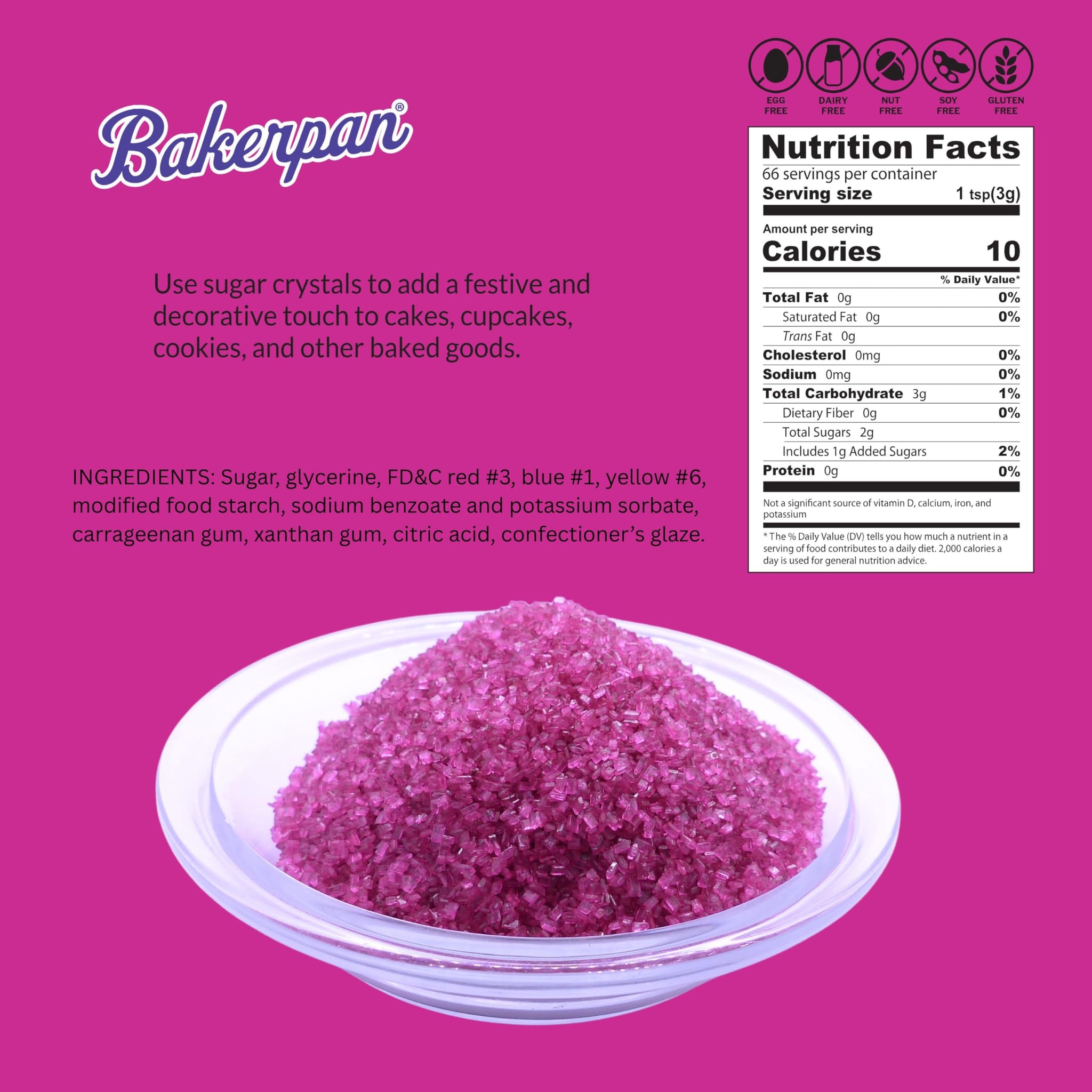 Bakerpan Sugar Sprinkles for Baking - 7 Ounce Fuchsia Decorating Sugar Crystals for Cookies, Cake Pops, Ice Cream (Made in USA)