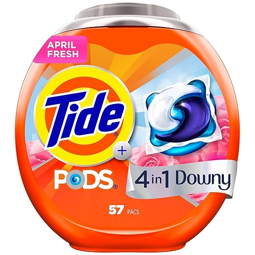 Tide PODS Laundry Detergent Soap with Downy 4-in-1 Stain Remover Freshness Softness Detergent pacs, April Fresh Scent, 57 Count