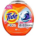 Tide PODS Laundry Detergent Soap with Downy 4-in-1 Stain Remover Freshness Softness Detergent pacs, April Fresh Scent, 57 Count