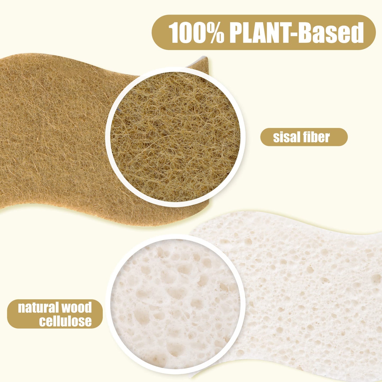 Natural Sponges Scurb Sponges for Kitchen Non-Scratch Biodegradable Plant Based Scrubber Pads for Cleaning Dishes(White-5 Pack)