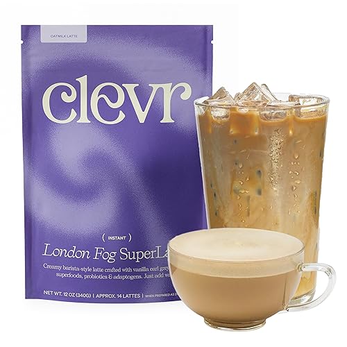 Clevr London Fog Latte, Vegan, Earl Grey Instant Tea Mix, Superfood Powder Blend with Black Tea, Reishi Mushroom, Organic Spices, Coconut Cream