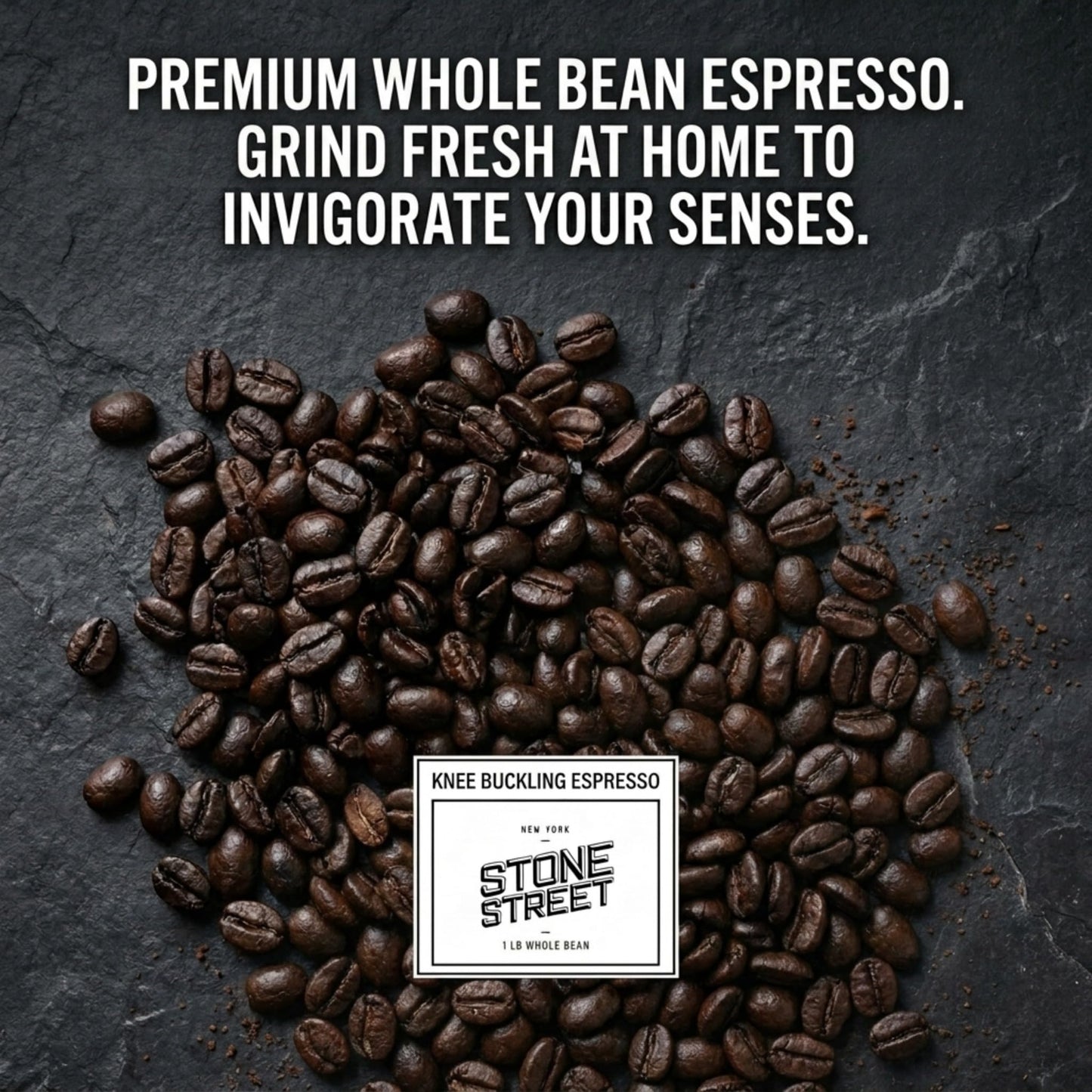 Stone Street Knee Buckling Espresso Beans, High Caffeine Coffee Blend, Dark Roast, Whole Bean, 2 LB