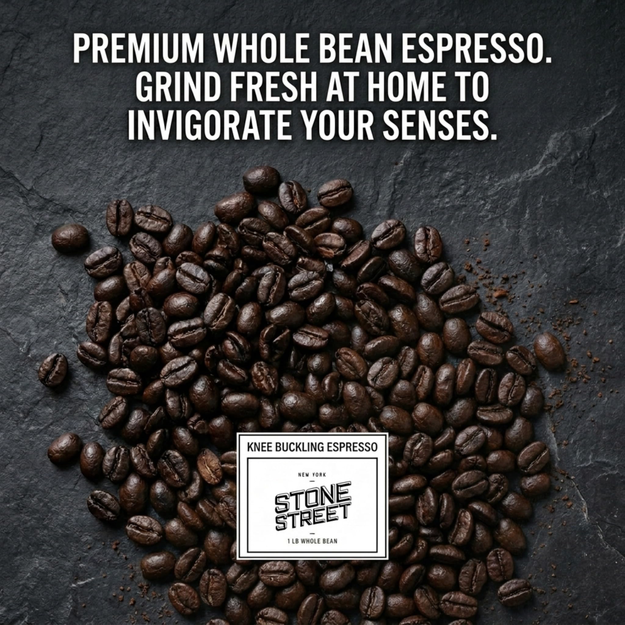 Stone Street Knee Buckling Espresso Beans, High Caffeine Coffee Blend, Dark Roast, Whole Bean, 2 LB