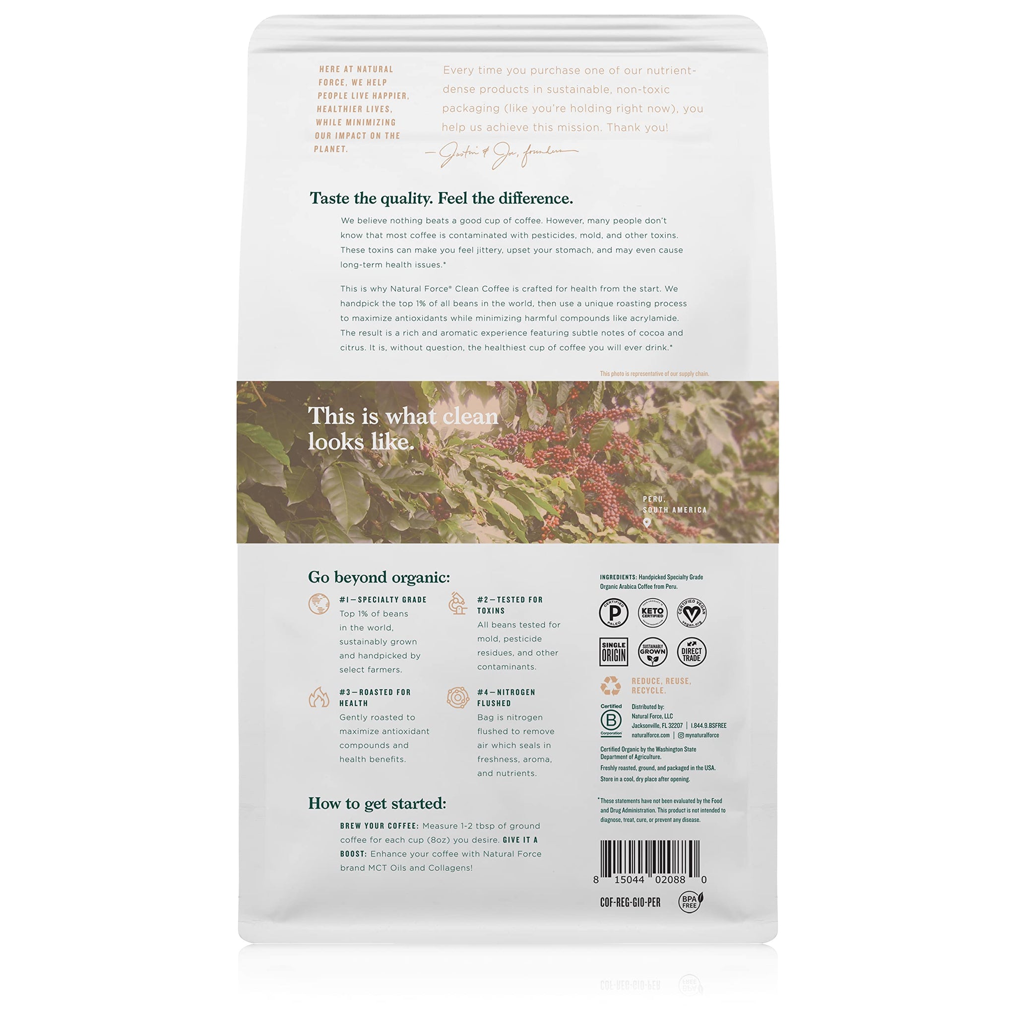 Natural Force Organic Mold Free Coffee, High CGA Coffee, Mycotoxin Free, Low Acidity, Incredible Taste & Aroma, Ground Medium Roast, 10 oz