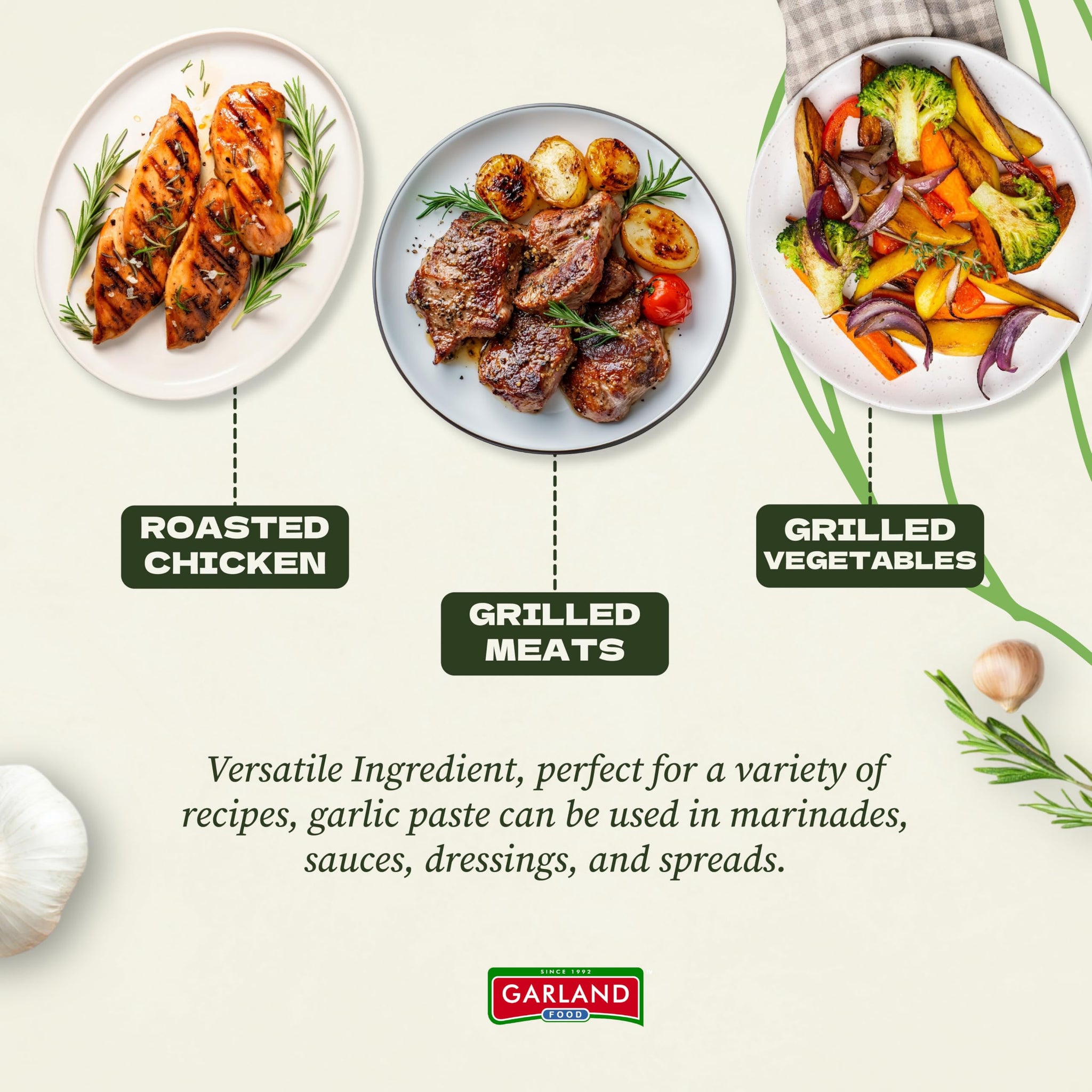 Garland Food Garlic Paste 8 oz - Smooth & Flavorful Garlic Spread for Cooking, Marinades, and Easy Meal Prep