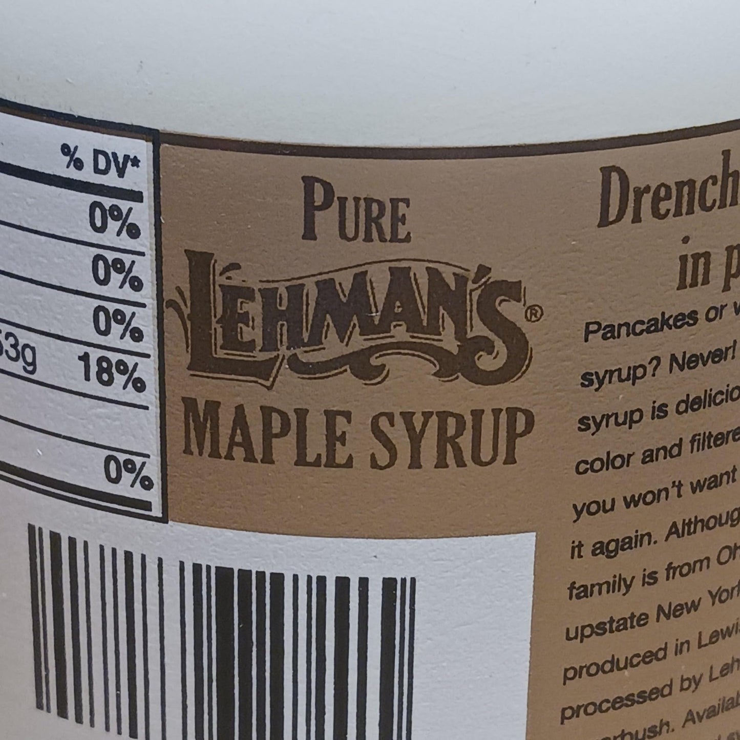 Lehman's Real Pure Maple Syrup U.S. Grade A Medium Amber 1/2 pint 8 oz Jug