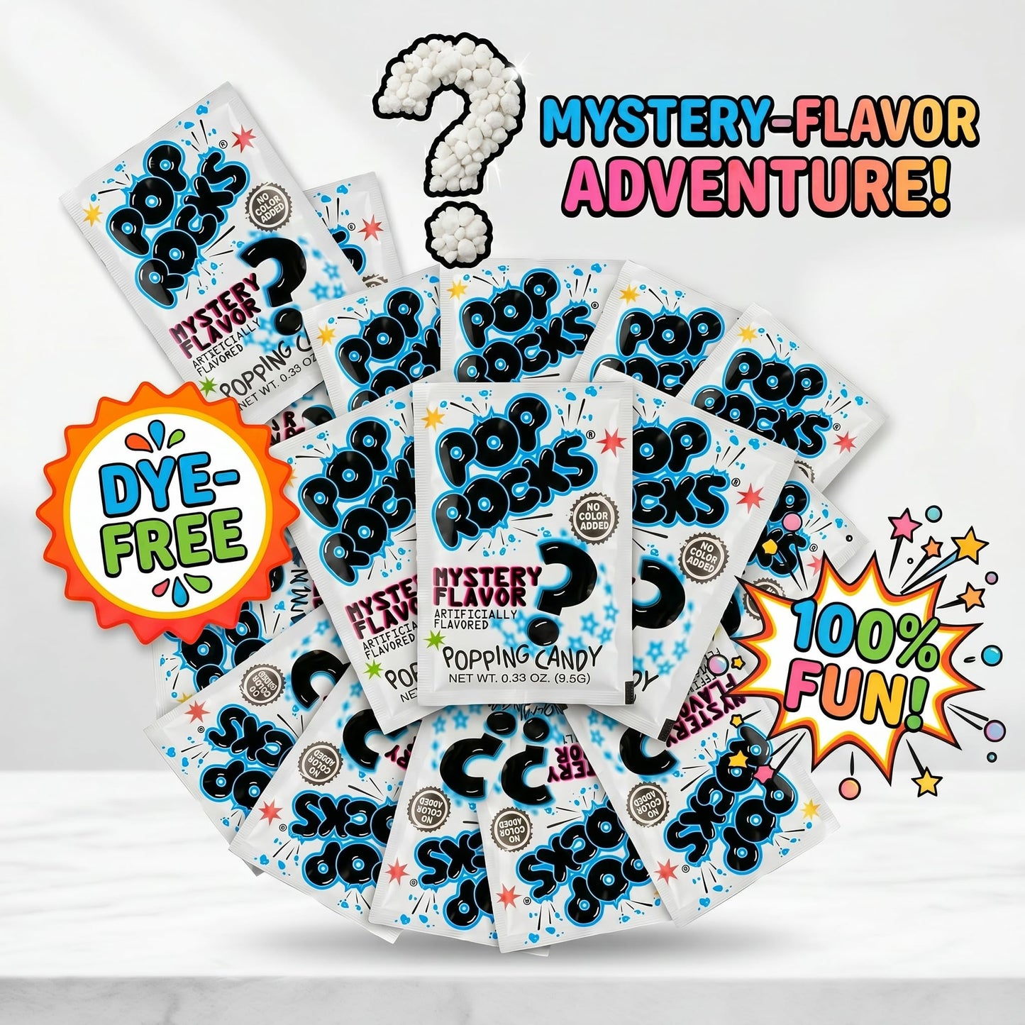 Pop Rocks Mystery Flavor Popping Candy, 0.33 oz Packets (24 Count Tray) - Dye-Free, Limited Edition Crackling Candy, Sweet & Tangy Surprise Flavor