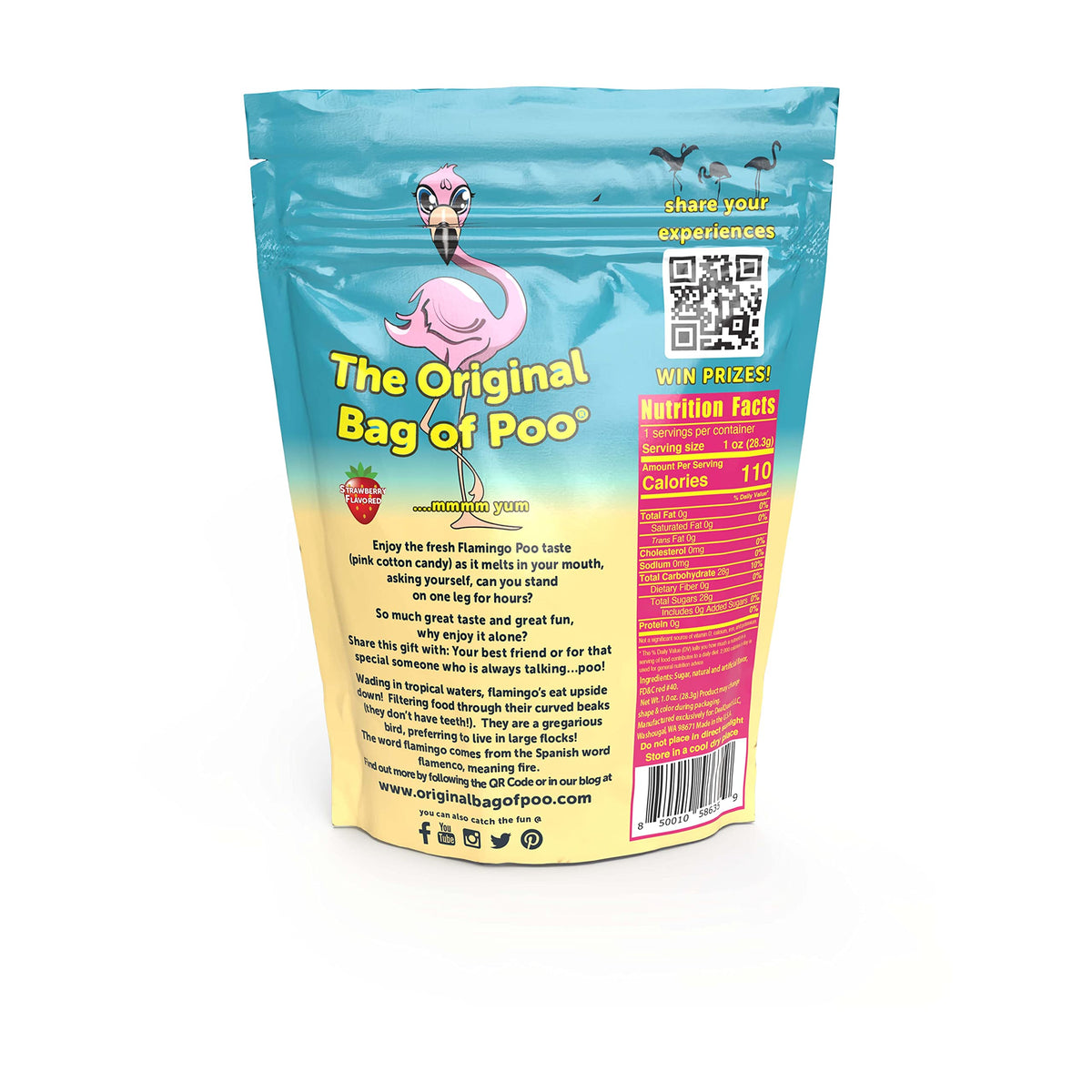 The Original Bag of Poo®, Flamingo Poo (Strawberry Flavor Cotton Candy) Novelty Poop Gag Gift. Free sticker inside.