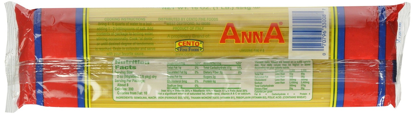 Anna - Italian Linguine Fini Pasta No. 8, (6)- 16 oz. Pkgs.