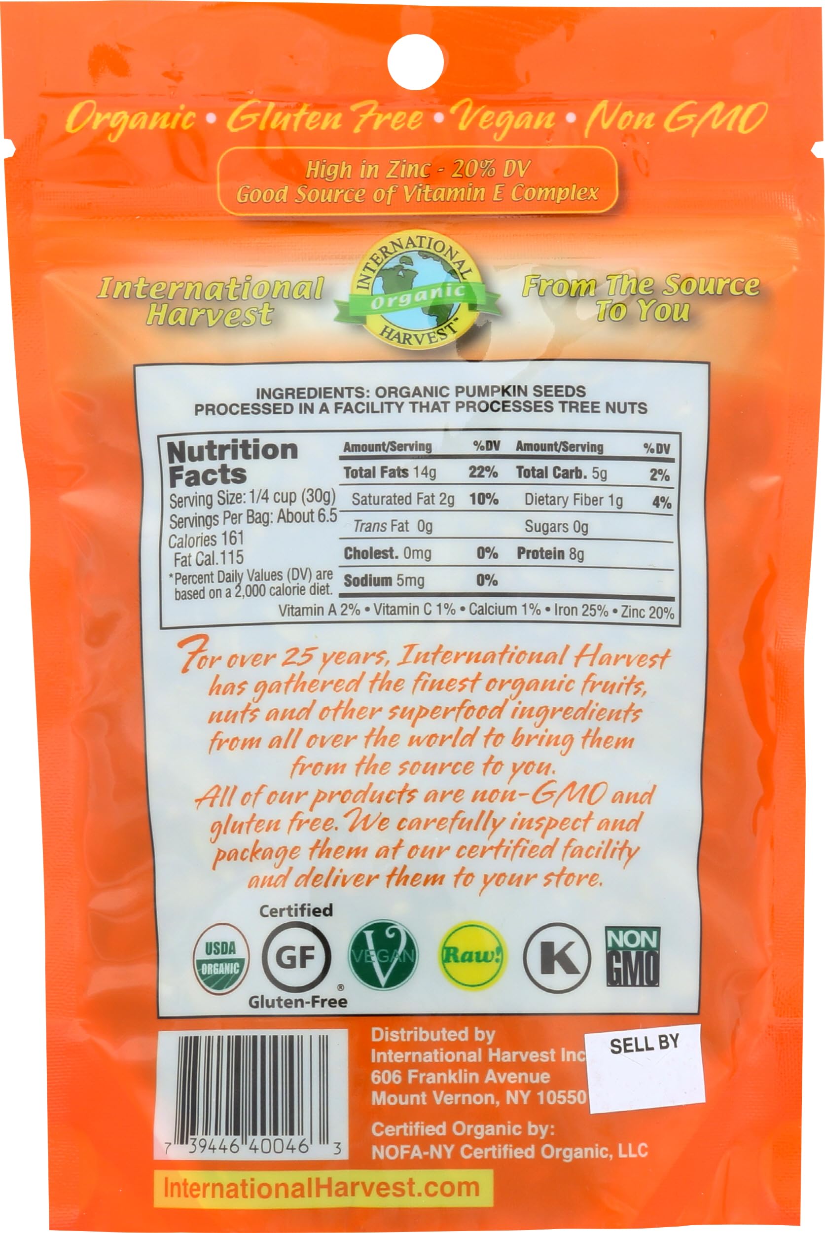 International Harvest Organic Pumpkin Seeds, 7 OZ