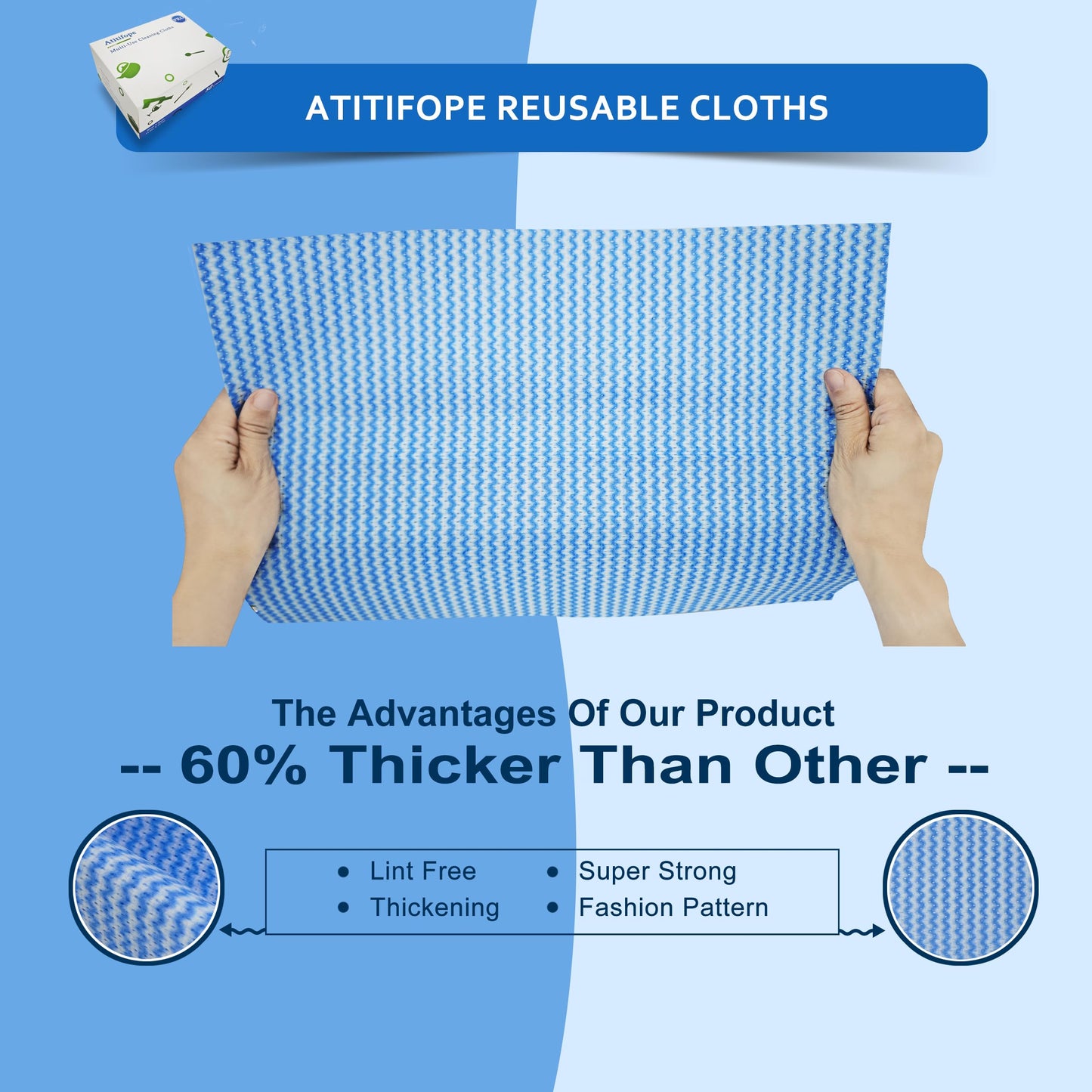 Atitifope Multi-Use Reusable Cloths - Heavy Duty Wipes for Kitchen, Bathroom & Car (50 Count (Pack of 2))
