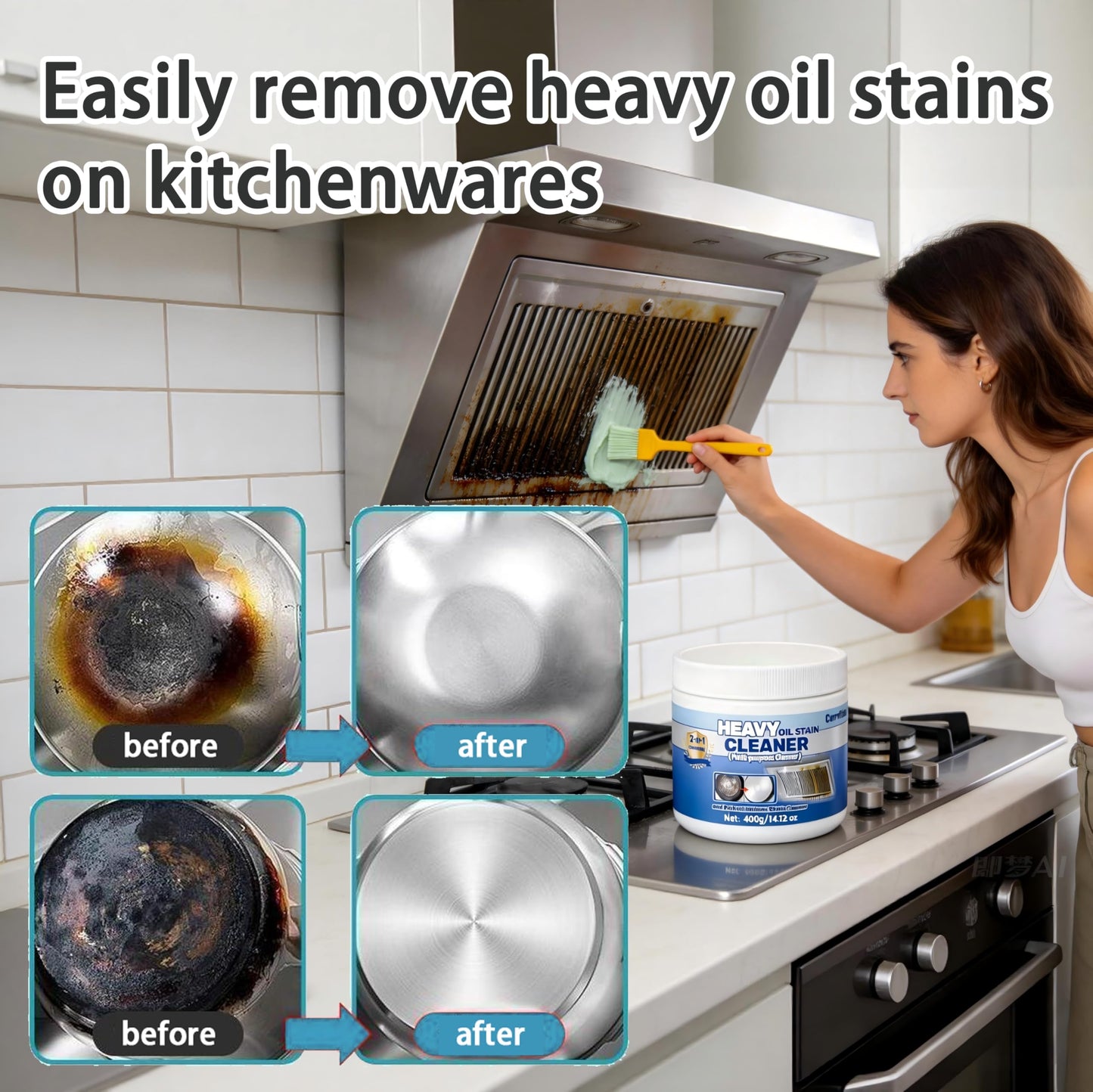 Curvflatn Heavy Oil Stain Cleaner, Pot Bottom Black Stain Cleaner,Stainless Steel Cleaning & Polishing, Powerful Kitchenware Cleaner, Multi-purpose