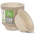 Ecovita 100% Compostable Paper Bowls [12 oz.] - 150 Disposable Bowls Eco Friendly Sturdy Tree Free Liquid and Heat Resistant Alternative to Plastic or