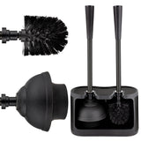 UMIEN Toilet Brush and Plunger Set 18-in - Updated 2025 No-Rust - Stainless Steel Design - Long Handles - with Freestanding Canister (Matte Black)