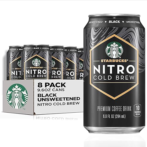 Starbucks - RTD Coffee Nitro Cold Brew, Black Unsweetened, 9.6 fl oz Cans (8 Pack), Iced Coffee, Cold Brew Coffee, Coffee Drink