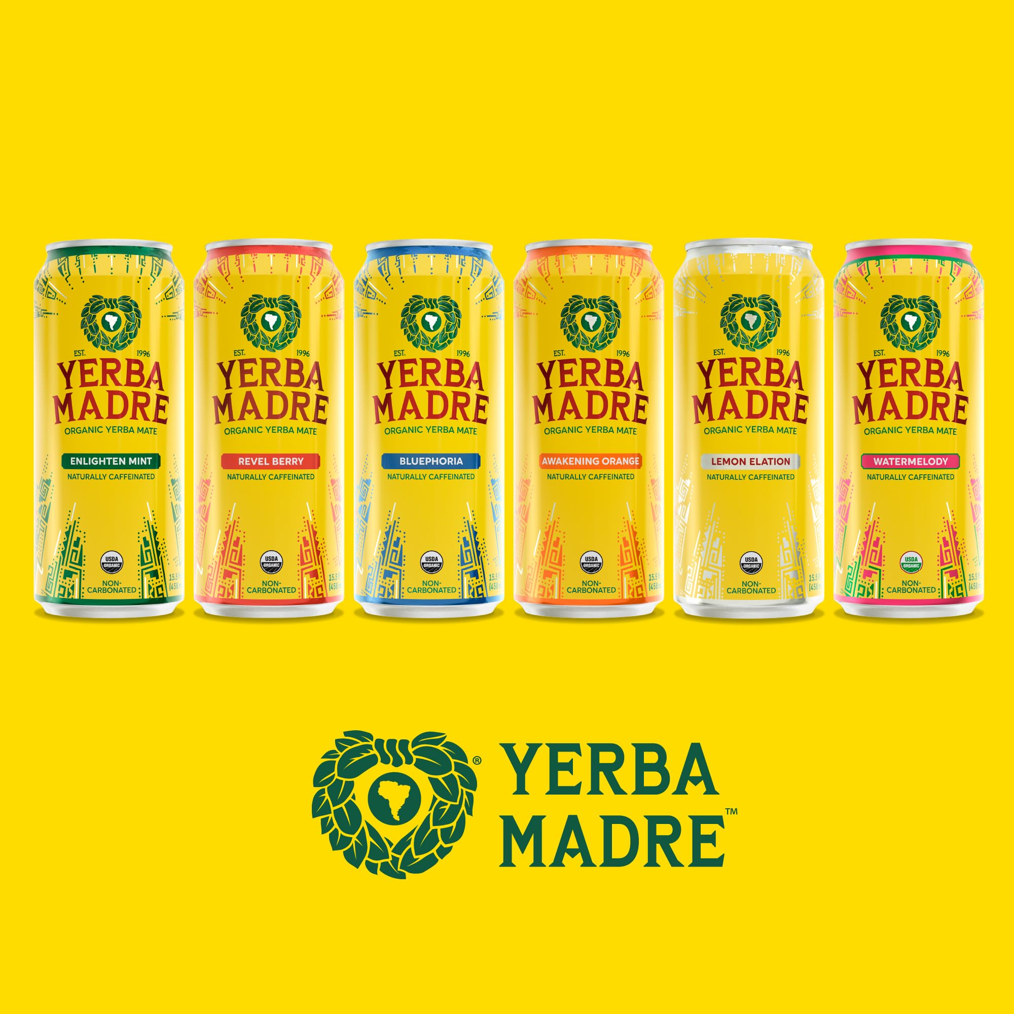 Yerba Madre Organic Yerba Mate, Lemon Elation, 150mg Natural Caffeine, Energy Drink Alternative, No Jitters or Crash, 15.5 Oz Cans (Pack of 12)