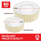 Stock Your Home 60 Pack - Elegant Ivory & Gold Scalloped Plastic Plates - Heavy-Duty Disposable Cream Plates with Gold Rim for Thanksgiving, Holidays