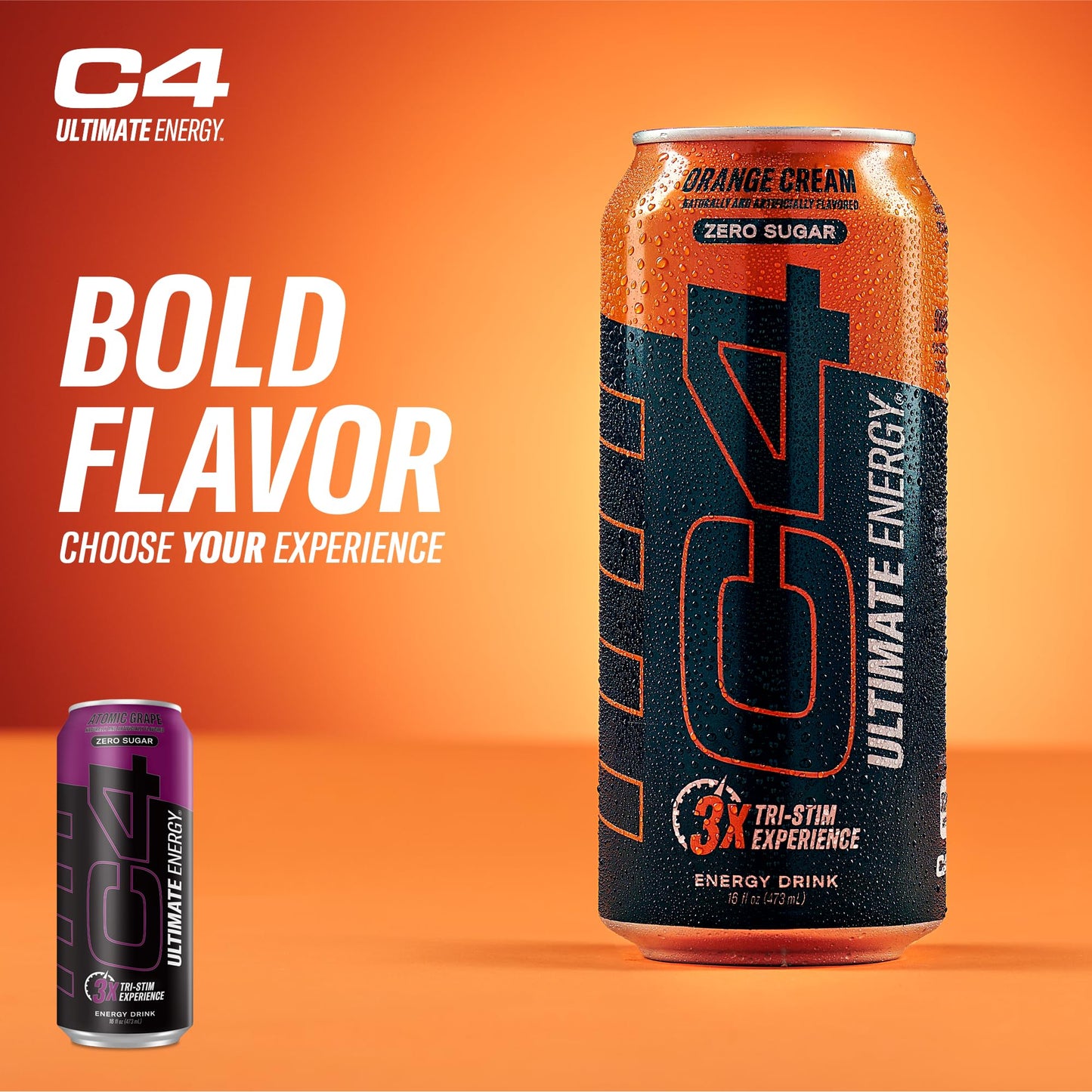 C4 Ultimate Zero Sugar Energy Drink, Tri-Stim Experience with 300mg Caffeine + TeaCrine + Dynamine, Atomic Grape, 16oz (Pack of 12)