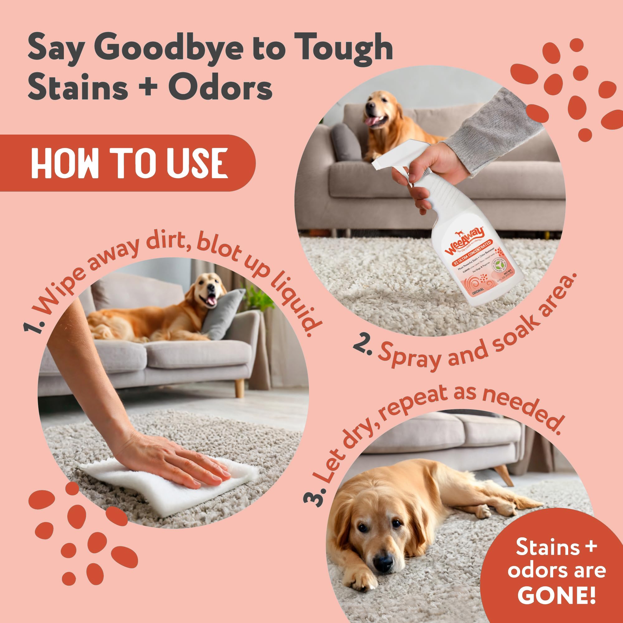 Wee Away X2 Dog Urine Stain & Odor Remover - Double Strength Enzyme Spot Cleaner for Dog Pee, Marking & Odor Removal - Carpet, Furniture & Bedding