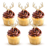 AUMIO Deer Cupcake Toppers Wooden Baby Shower Woodland Antler Cake Picks Party Decorations Wedding Hunting Boho Rustic Country Birthday Party Supplies