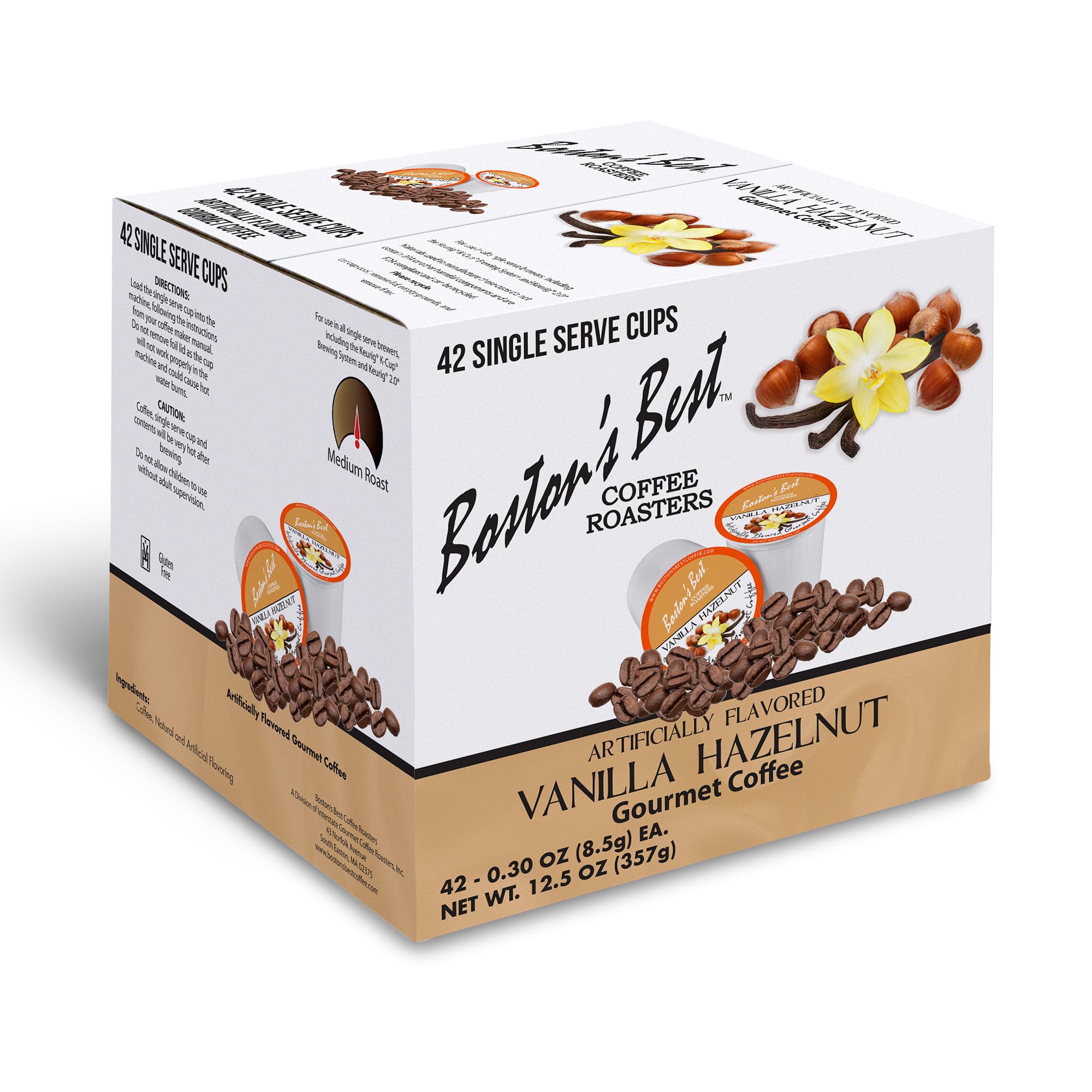 Boston’s Best - Vanilla Hazelnut Delicious Medium Roast Coffee, Flavored Gourmet Compatible with Keurig Coffee Maker, 1 Count (42 Single Serve Cups)