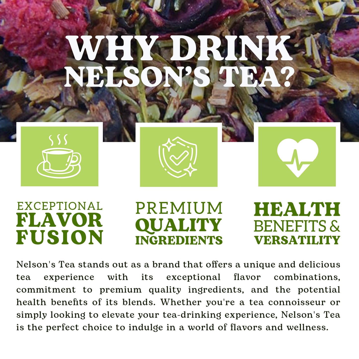 Nelson's Tea Raspberry Hibiscus Tea - Caffeine Free, Cut & Sifted Green Rooibos, Honeybush, Dried Raspberries, Acai, and Pomegranate Loose Leaf (2 oz)