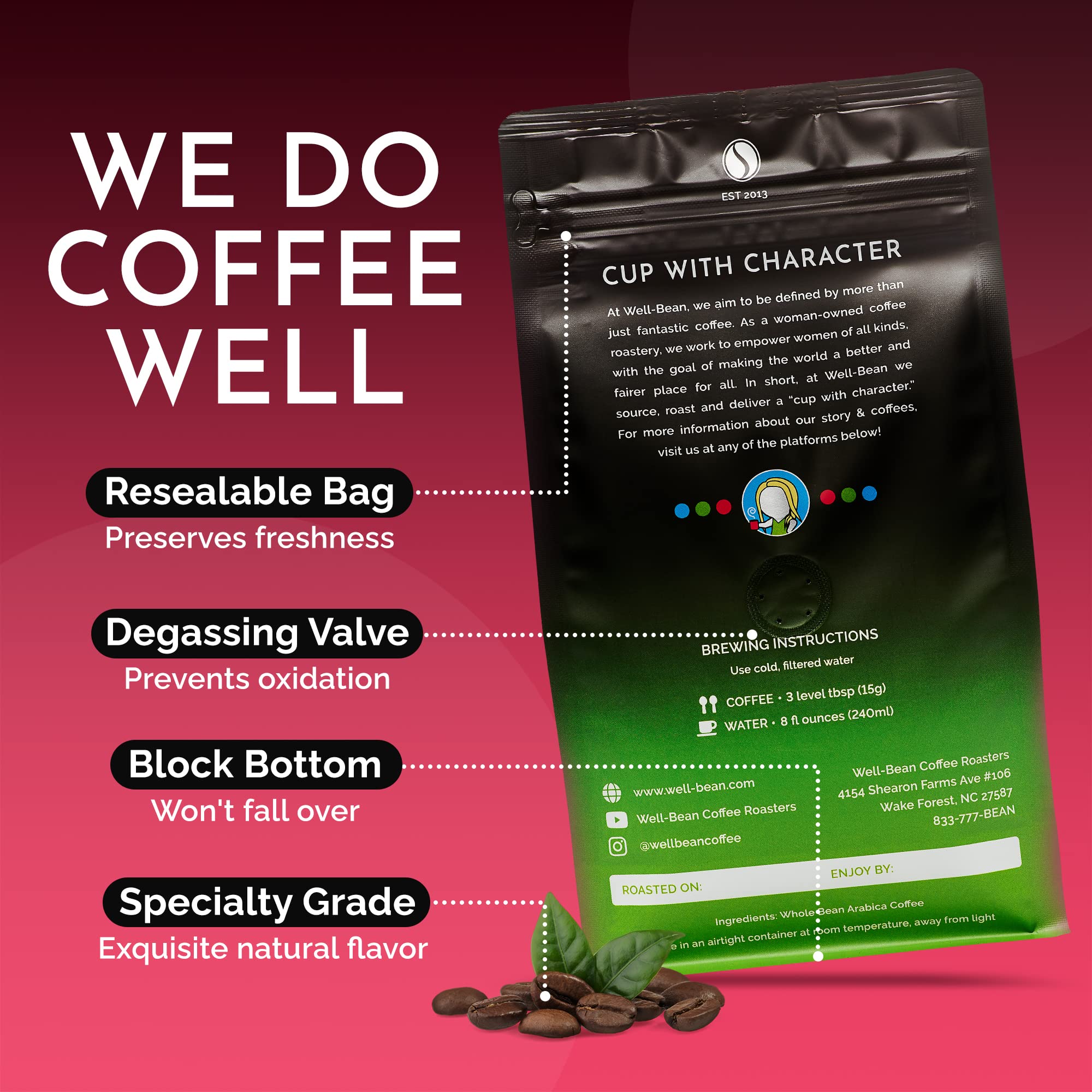 Well-Bean Coffee, First Crack, Ground, Light Roast, Breakfast Blend, Honduras Organic Coffee Beans, High Grown, Sun-dried, Small-Batch Roasted, 12 oz
