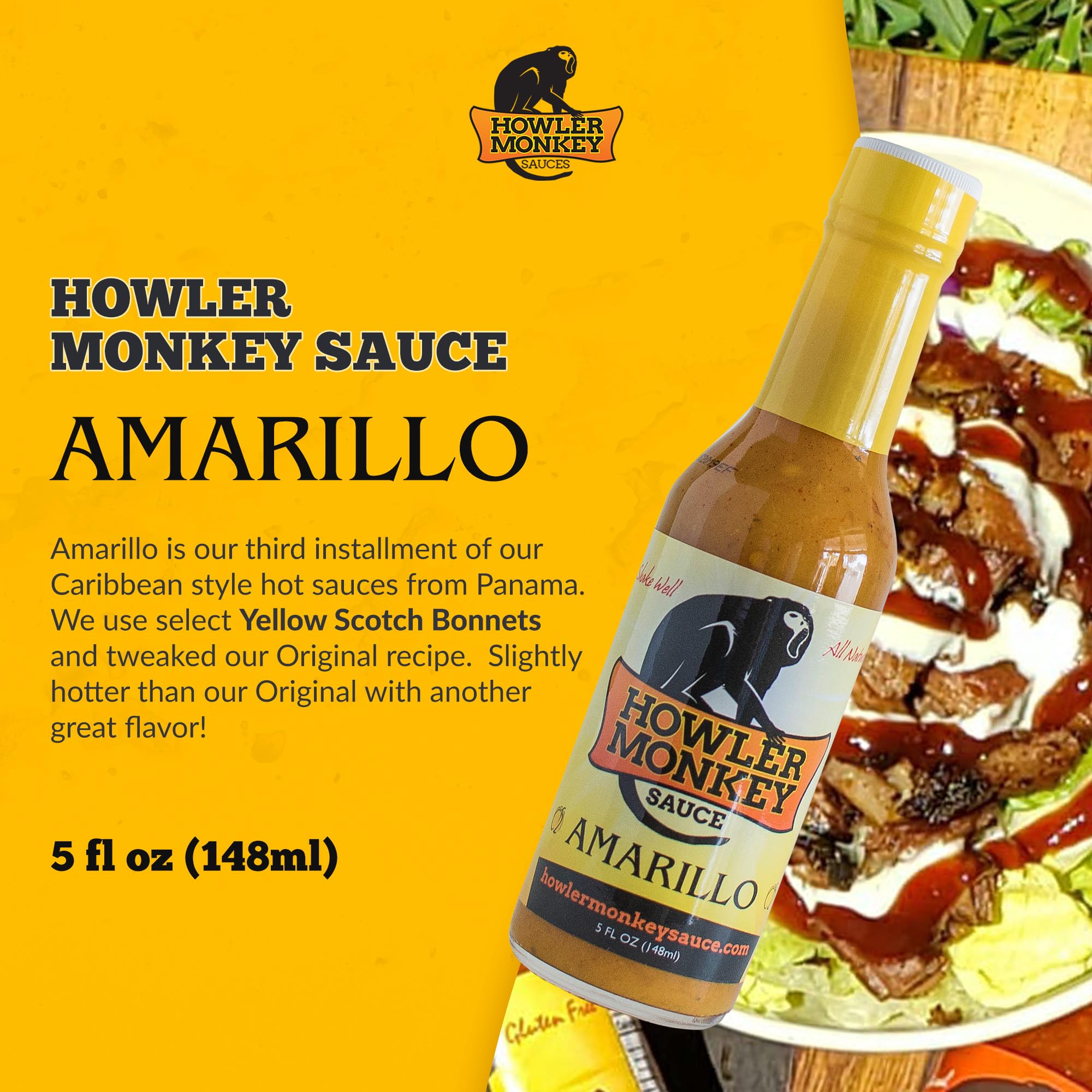 Howler Monkey Sauce - Amarillo Hot Sauce - 5 Fl Oz (Pack of 1)