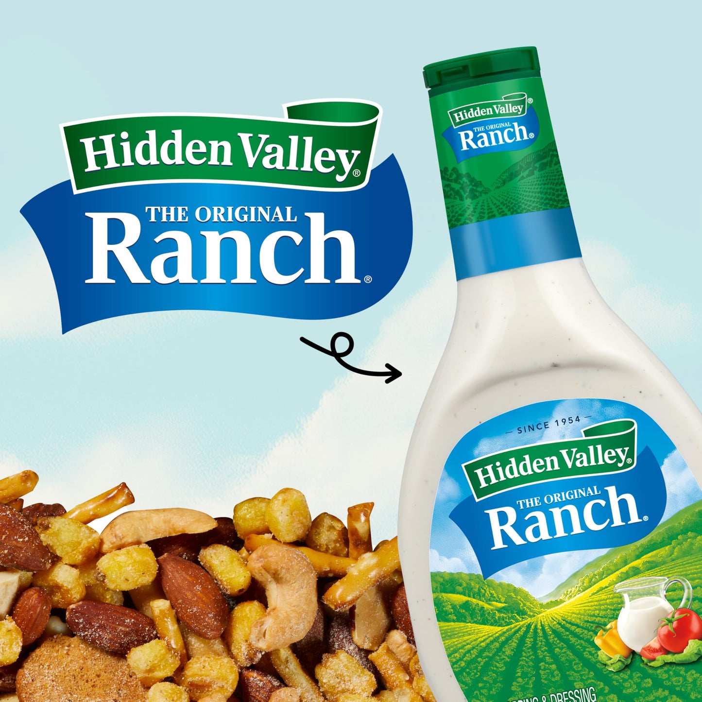 Snak Club Hidden Valley Ranch and Dill Pickle Flavored Snack Mix, Toasted Corn, Roasted Almonds, Peanuts, Salted Cashews, Mini Pretzel Sticks, Rye