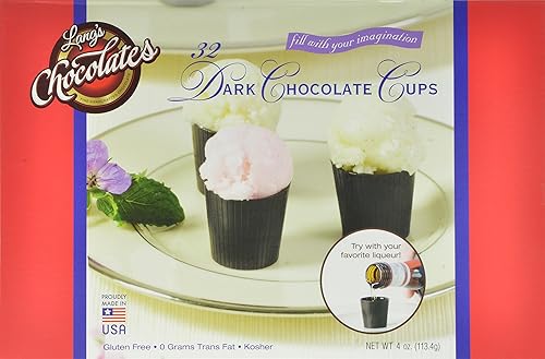 Lang’s Chocolates Dark Chocolate Liquor Cups - 32 Count Box | Edible Belgian-Style Dessert Cups for Wine, Cordials, Liqueur, Mousse & More | Gluten