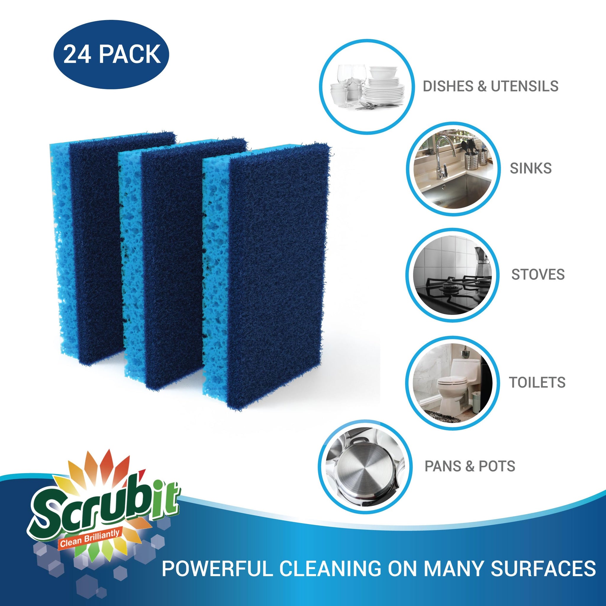 Scrubit Non-Scratch Cleaning Scrub Sponges- Scrubbing Dish Sponge Ideal for Washing Kitchen,Dishes, Bathroom &More - Dishwashing Sponge Along with A