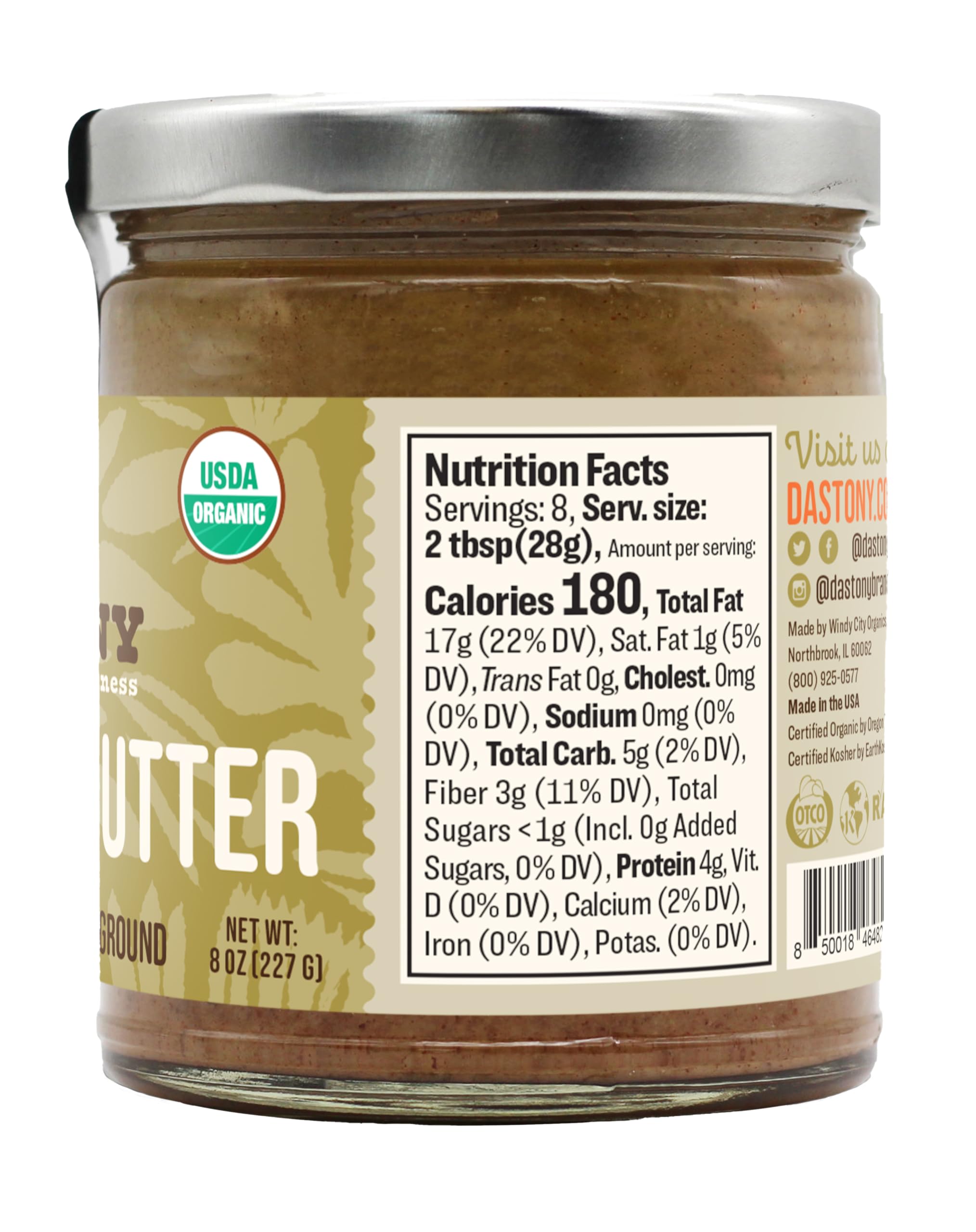 Dastony Organic Raw Hazelnut Butter, 8 oz | Only One Ingredient | Vegan, Paleo and Keto Friendly, Non GMO, Gluten-free - Pack of 1