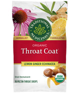 Traditional Medicinals Organic, Throat Coat Lozenges, Lemon Ginger Echinacea - Herbal Cough Drops, Helps Soothe Sore Throat - Non-GMO, Stimulant-Free