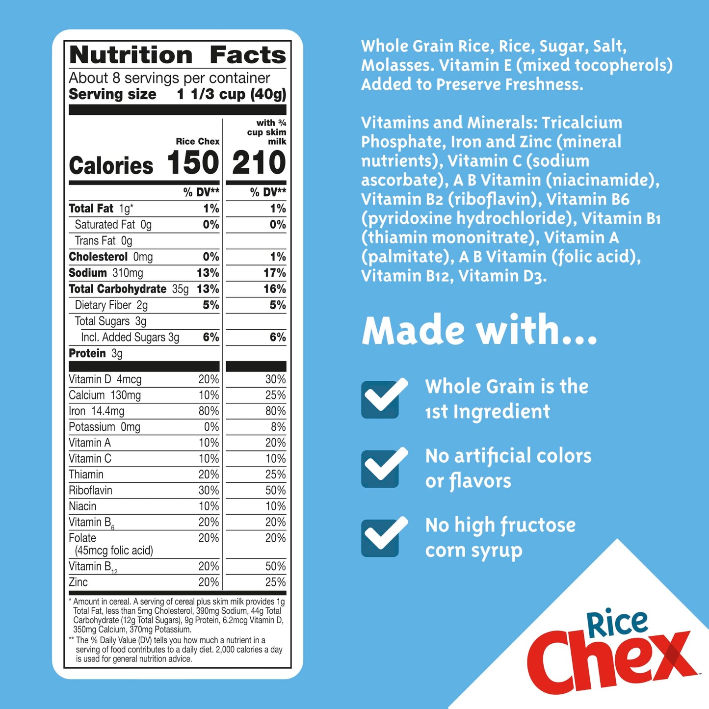 Rice Chex Gluten Free Breakfast Cereal, Homemade Chex Mix Ingredient, 12 oz