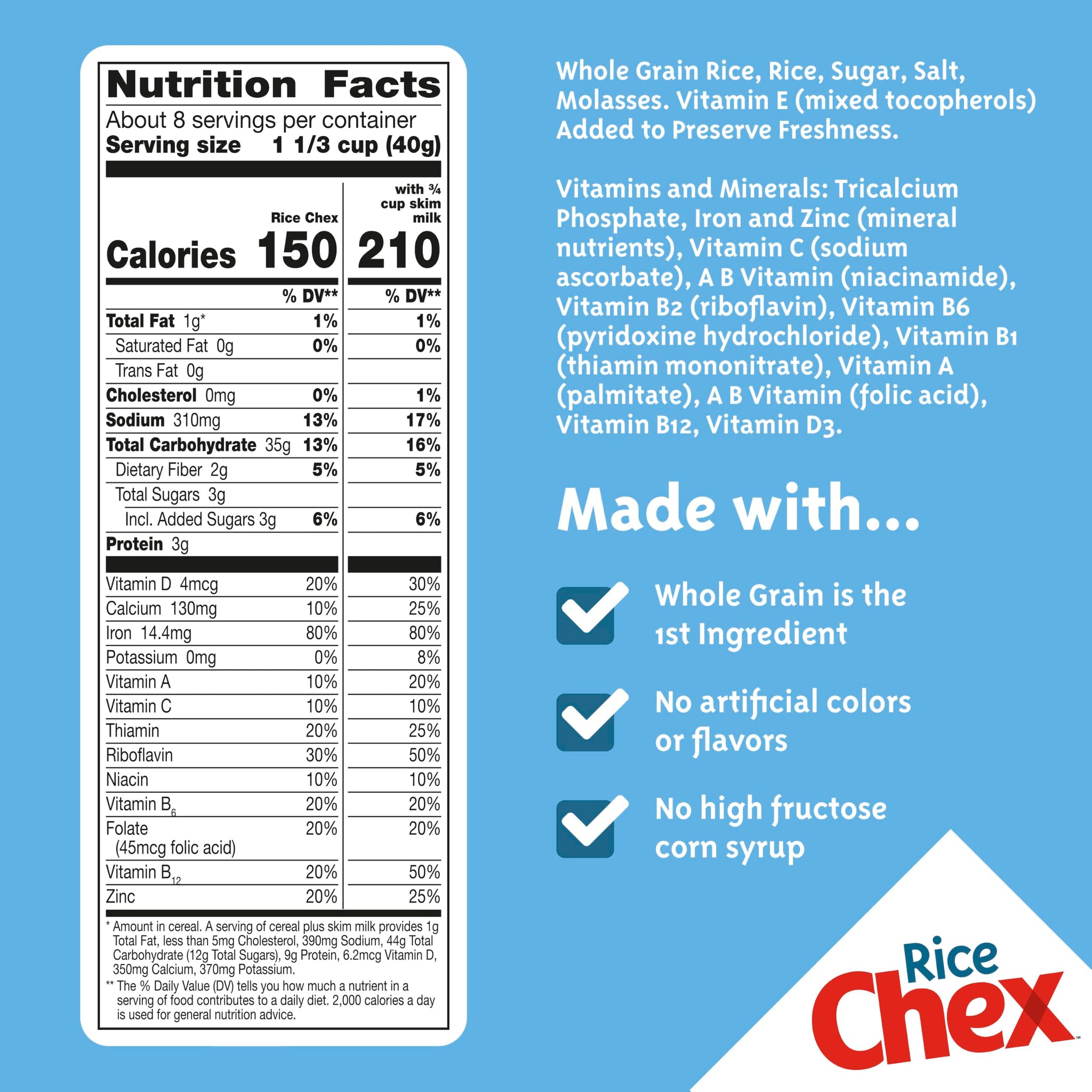 Rice Chex Gluten Free Breakfast Cereal, Homemade Chex Mix Ingredient, 12 oz