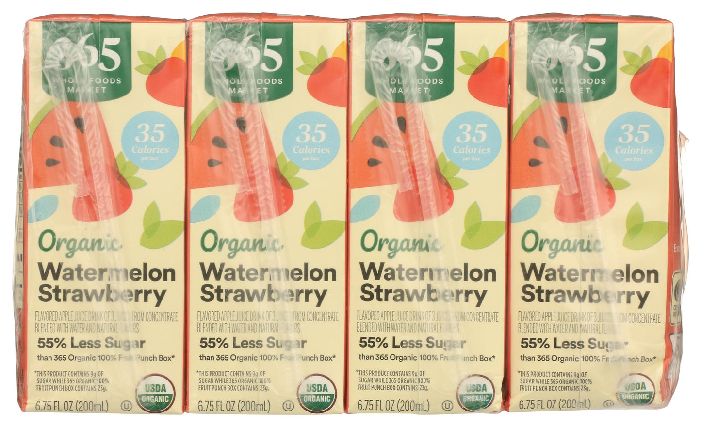 365 by Whole Foods Market, Organic Reduced Sugar Watermelon Strawberry Juice Box, 8 Pack, 6.75 Fl Oz