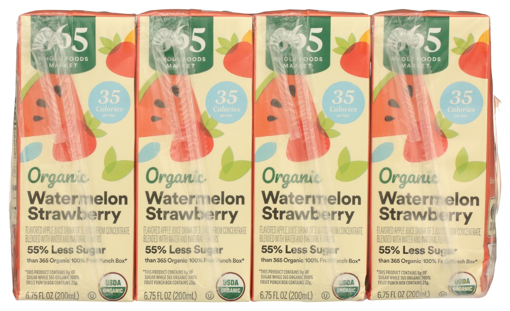 365 by Whole Foods Market, Organic Reduced Sugar Watermelon Strawberry Juice Box, 8 Pack, 6.75 Fl Oz