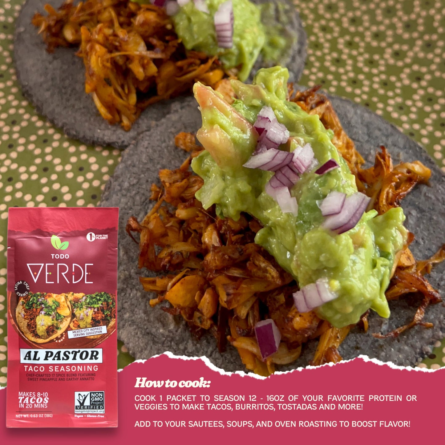 Al Pastor Healthy Taco Seasoning Packets - Todo Verde Mexican Seasoning Mix | Chef Curated Taco Blends with Sweet Pineapple & Black Garlic | Vegan