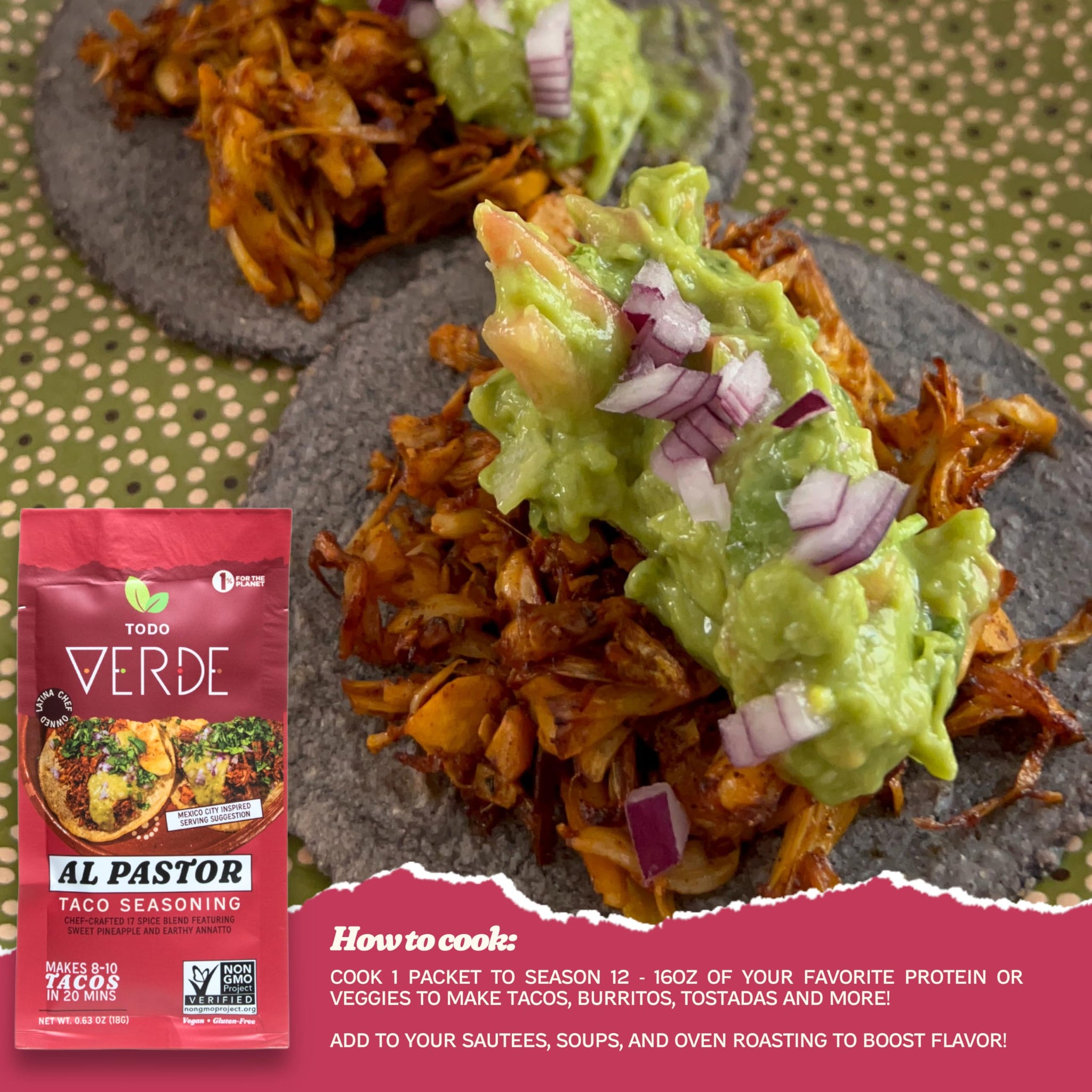 Al Pastor Healthy Taco Seasoning Packets - Todo Verde Mexican Seasoning Mix | Chef Curated Taco Blends with Sweet Pineapple & Black Garlic | Vegan