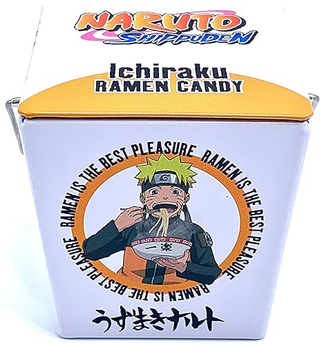 Boston America Naruto Shippuden Ichiraku Ramen Candy - Ramen Noodle Shapped Gummy Candy in Carry Out Shapped Collectible Tin - One (1) Tin - Fruit