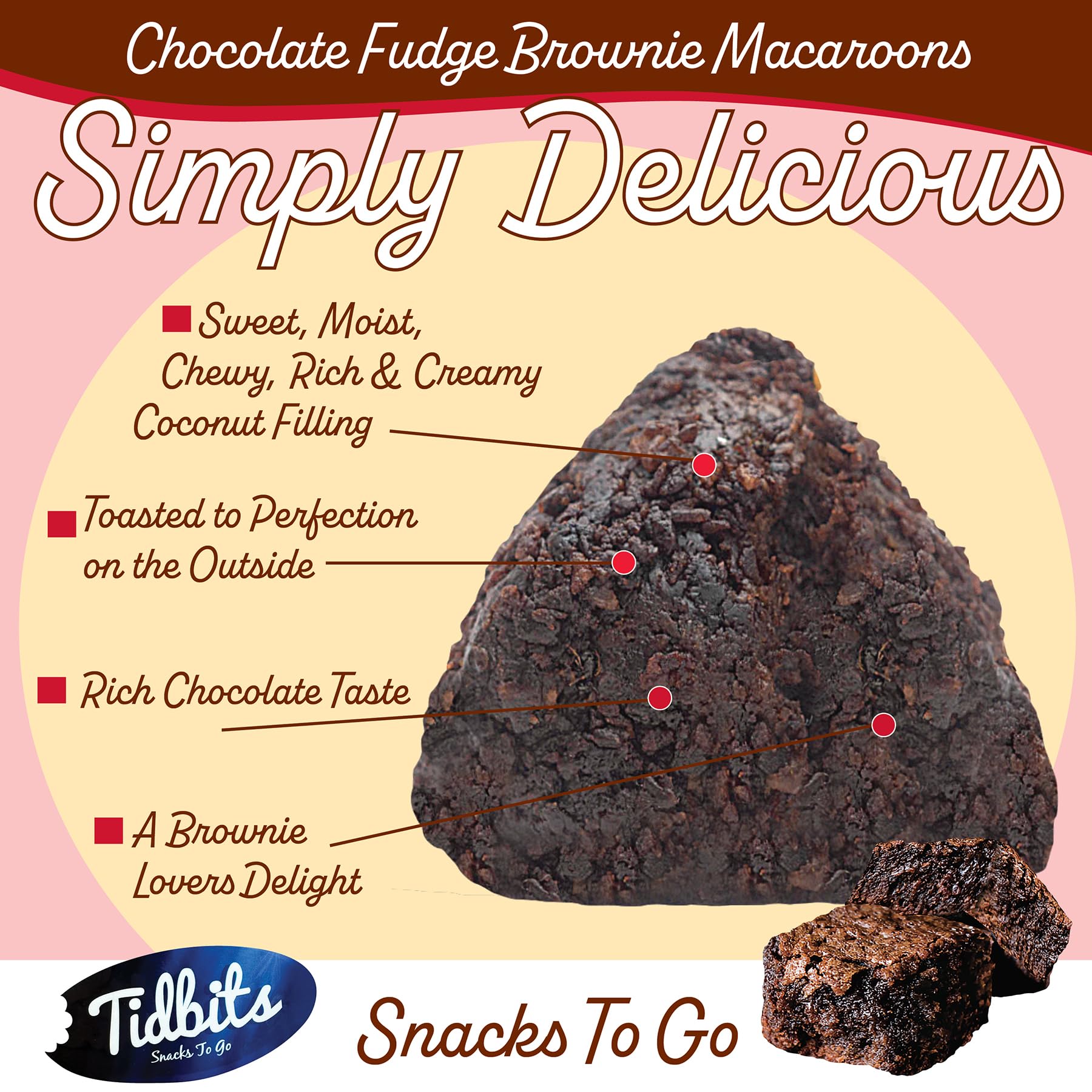 Tidbits Snacks To Go Fudge Brownie Macaroons - 5.25 oz. Family Size, Gourmet Gluten-Free Snack Treats, Delicious Vegan Dairy-Free Cookies