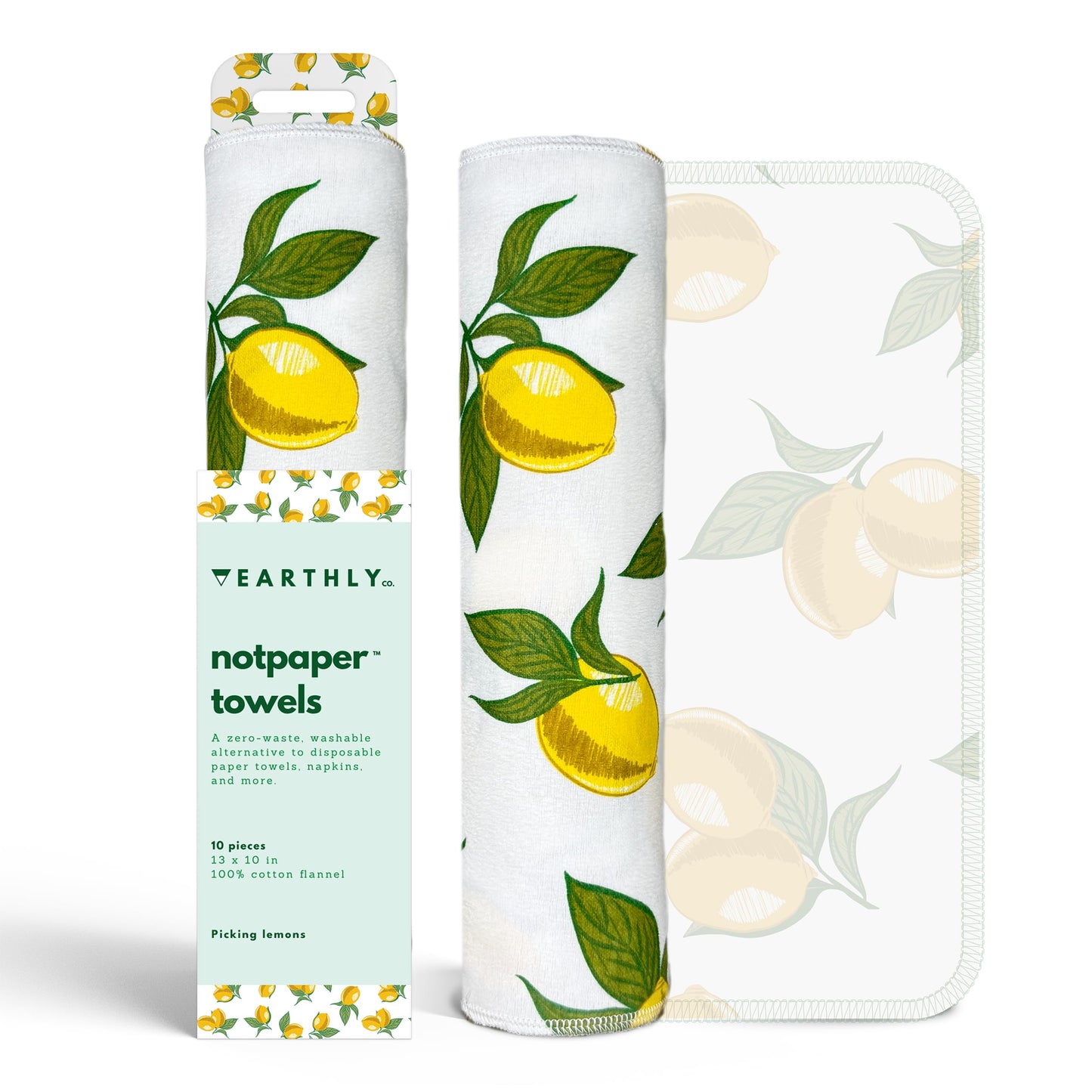 Earthly Co. Reusable Paper Towels - 10 Pack - Roll of Washable Cotton Cloth Paper Towels - Paperless Reusable Napkins Cloth Washable - Absorbent +