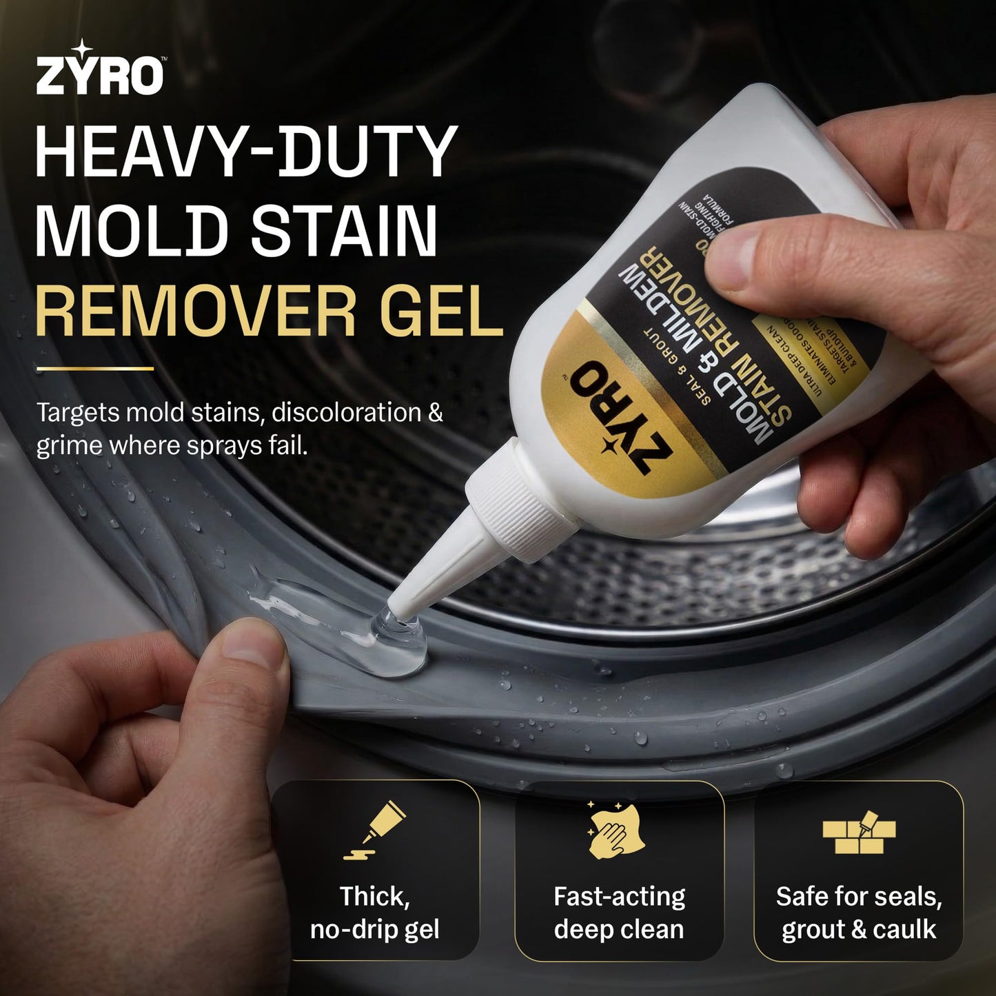 Mold Stain Remover Gel | Heavy Duty Mildew Stain Remover | Tile Grout Cleaner | Home Cleaning Gel for Bathroom Grout, Bathtub, Shower, Caulk & Front