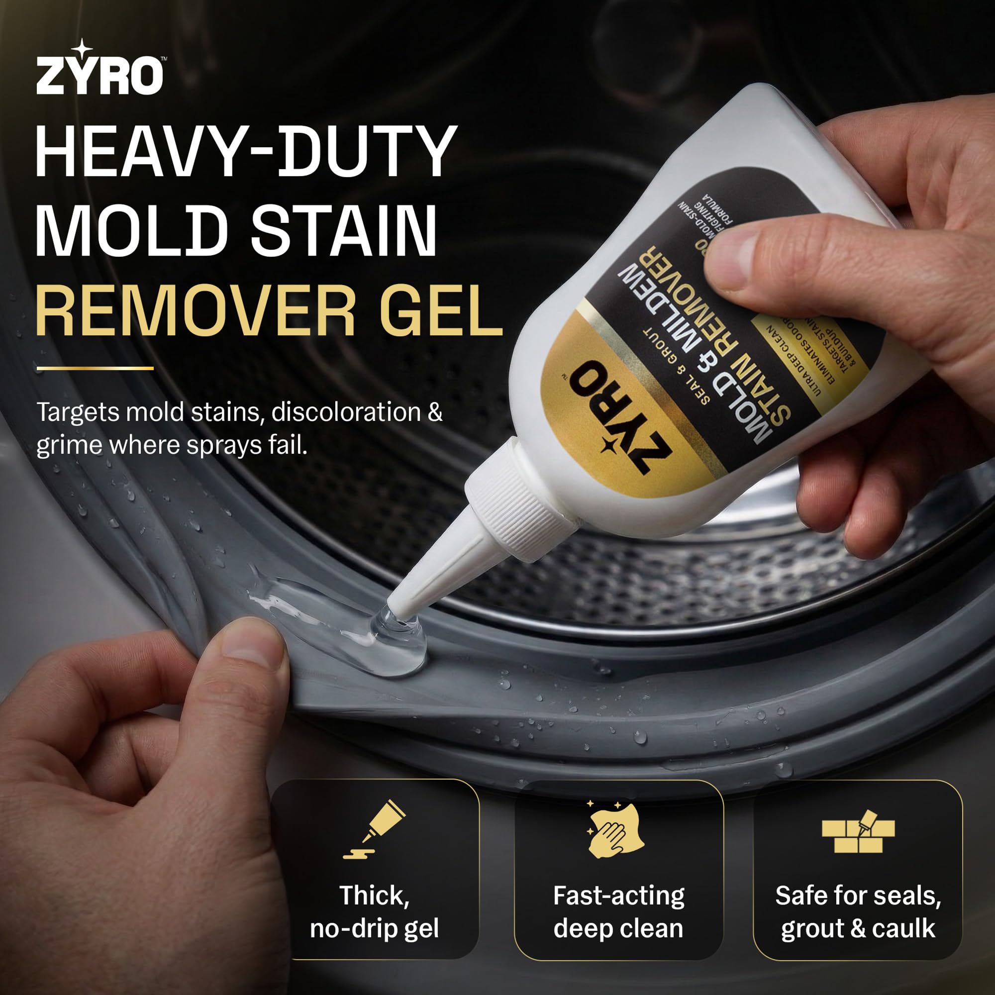 Mold Stain Remover Gel | Heavy Duty Mildew Stain Remover | Tile Grout Cleaner | Home Cleaning Gel for Bathroom Grout, Bathtub, Shower, Caulk & Front