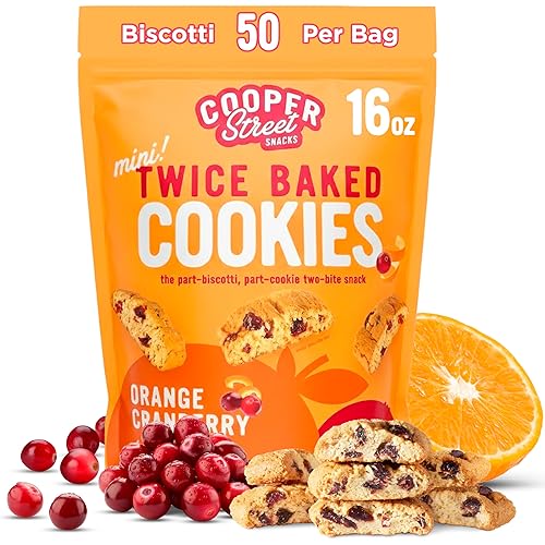 Cooper Street Twice-Baked Orange Cranberry Biscotti Cookies (16 oz) - Over 50 Biscotti per Bag Loaded with Real Fruit, Traditional Italian Snacks